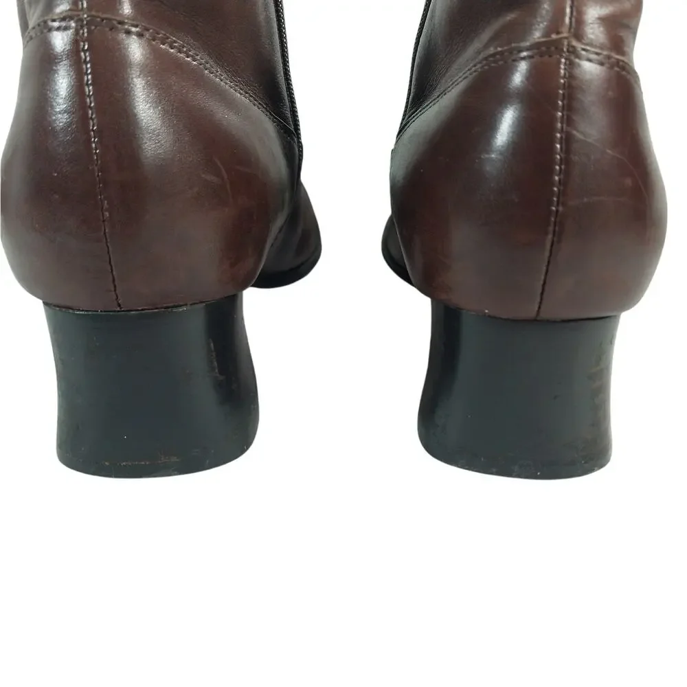 LONDON FOG! ESPRESSO BROWN GENUINE LEATHER, BLACK CROCO TRIM ANKLE BOOTS! 8.5W
